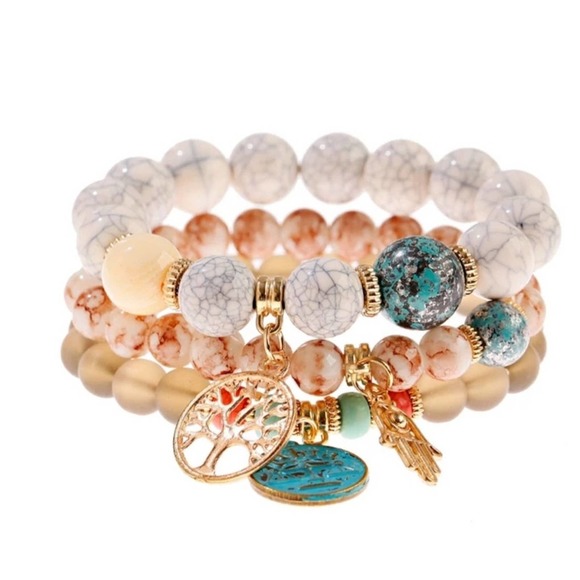 Tree Charm Wooden Beaded Bracelet and Bangle - Picture 4 of 5